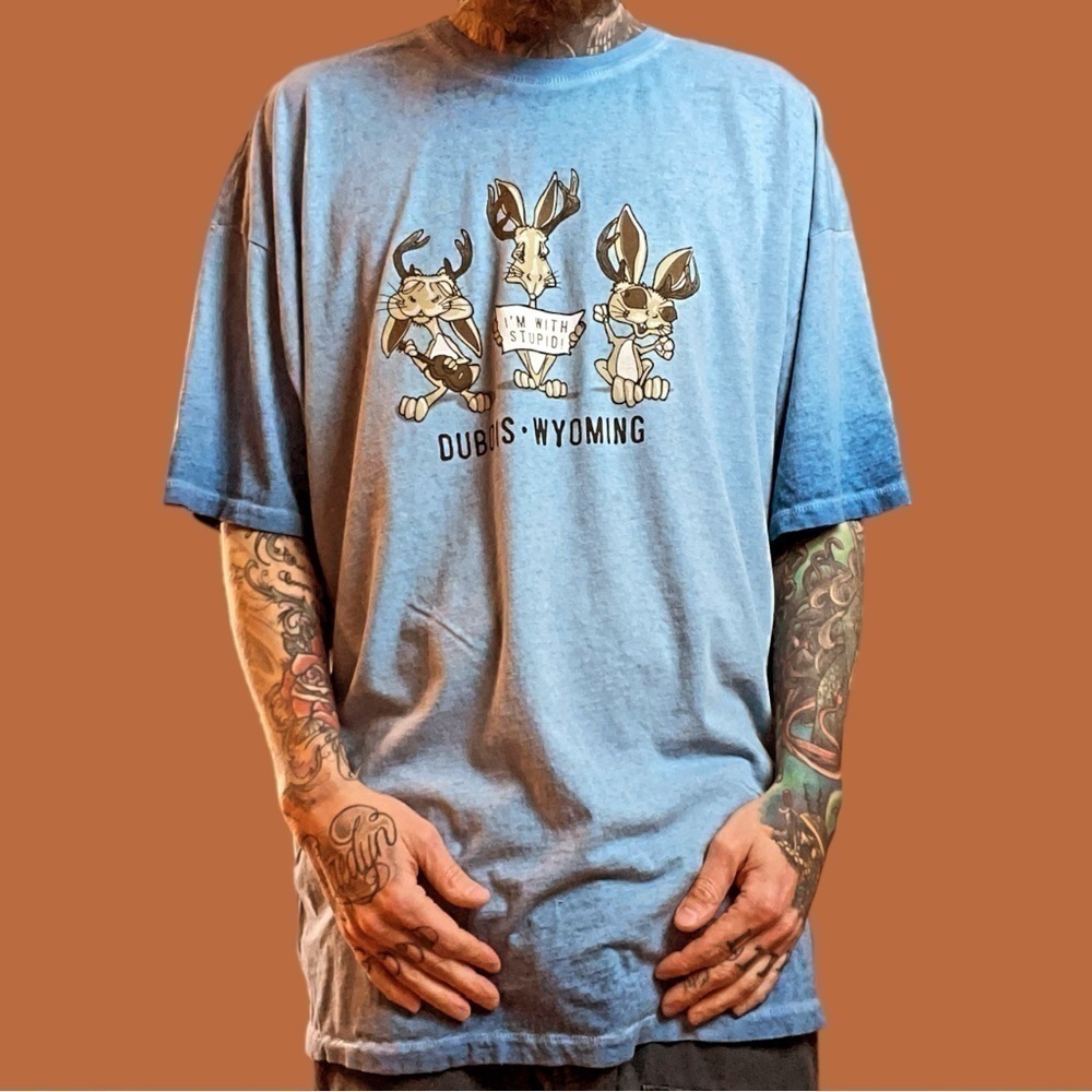 Wyoming single stitch animal nature rabbit t shirt color is blue